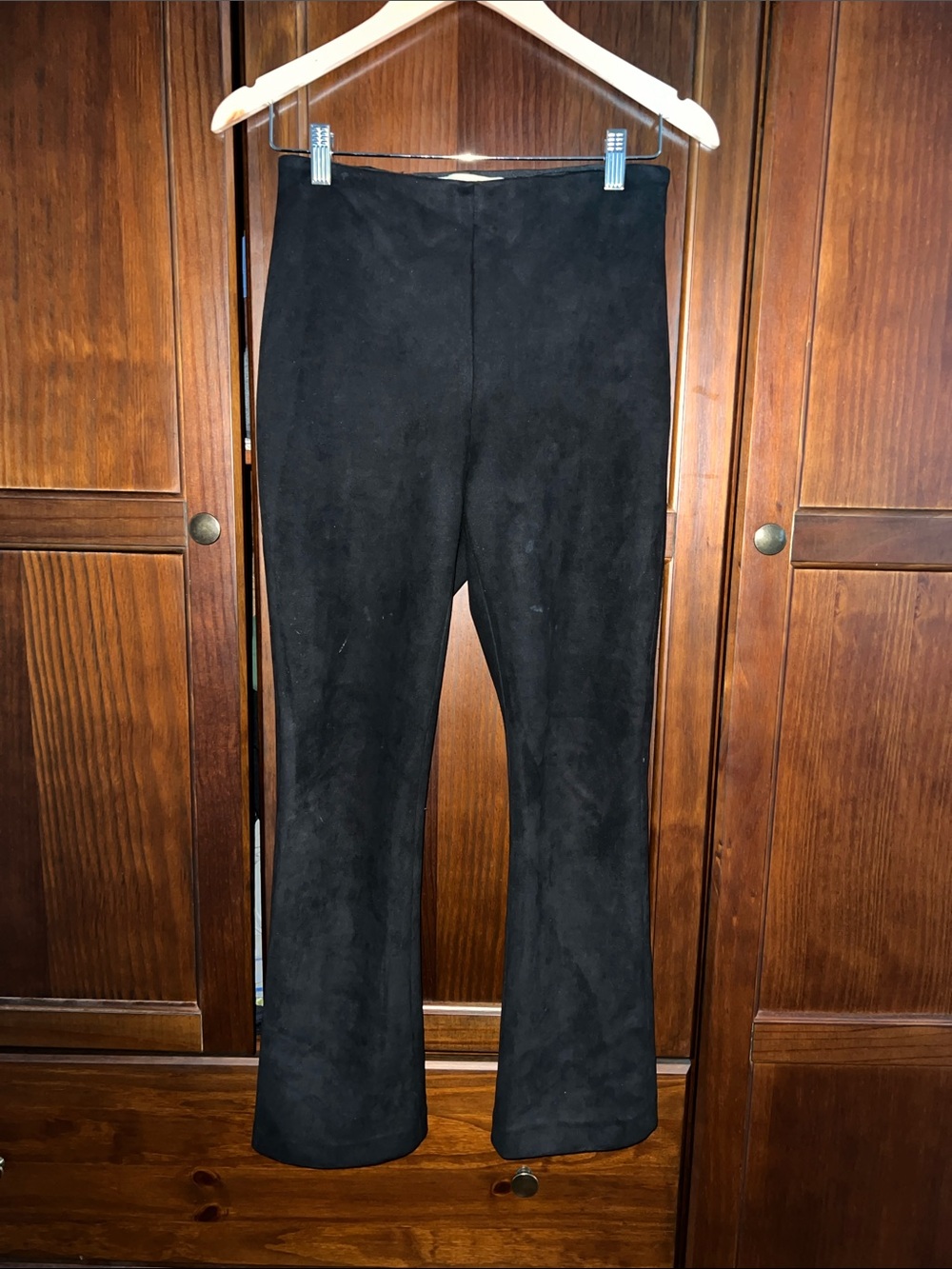 Classic Y2K Minimalist Faux Suede Pull-On Flare Pants Size M Side Zip Stretch